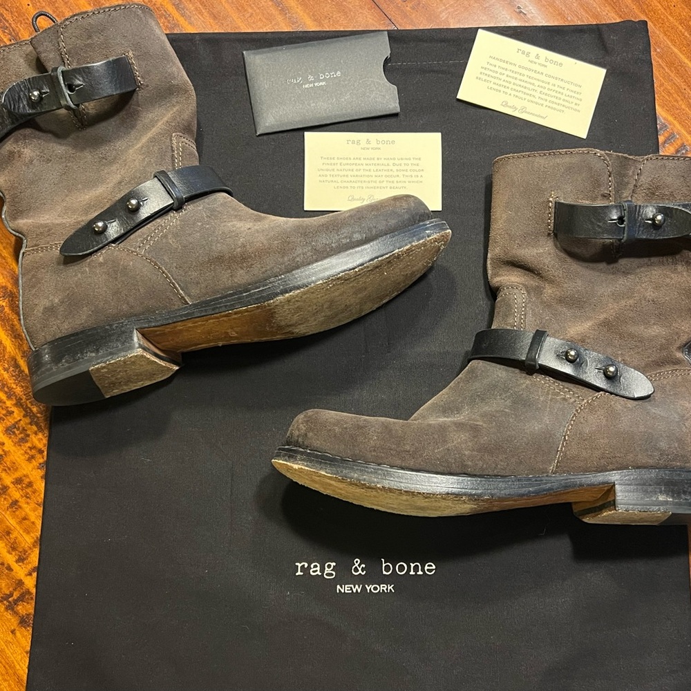 Rag & Bone Brown Leather Moto Boot size 37.5 (7.5)